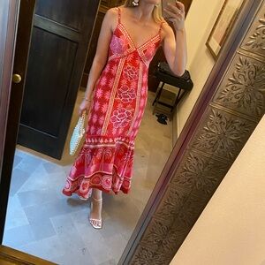 FARM Rio Summer Sunrise Embroidered Linen Maxi Dress